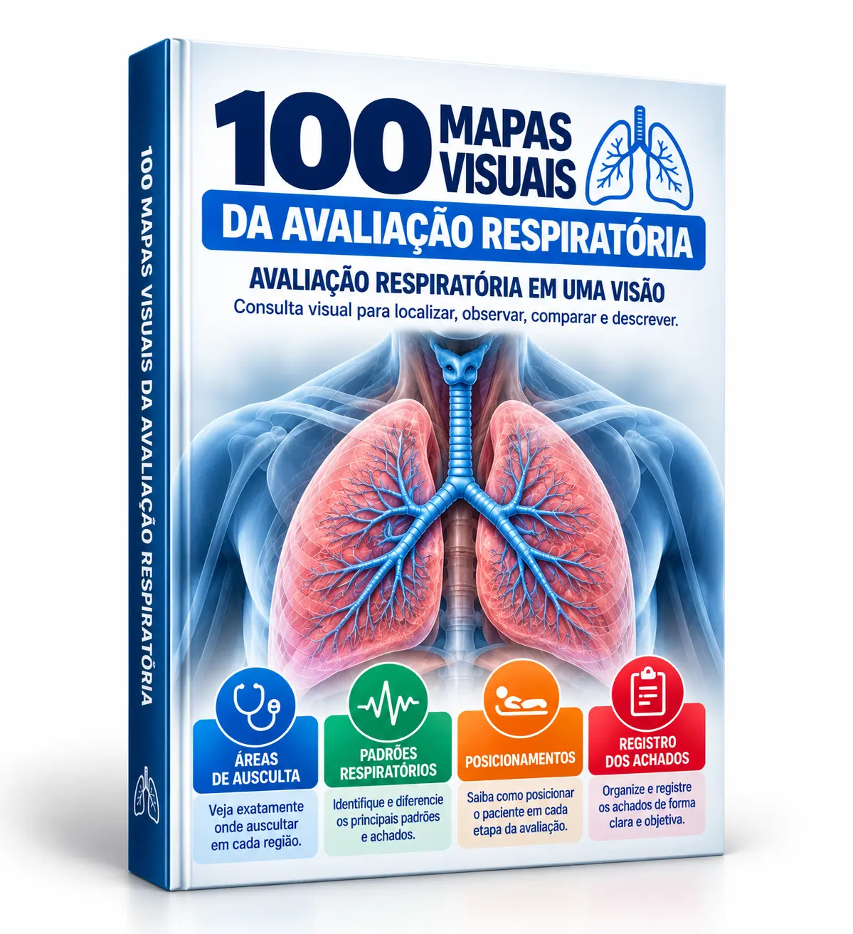 Mockup do Plano Básico com a capa dos 100 Mapas Visuais da Avaliação Respiratória