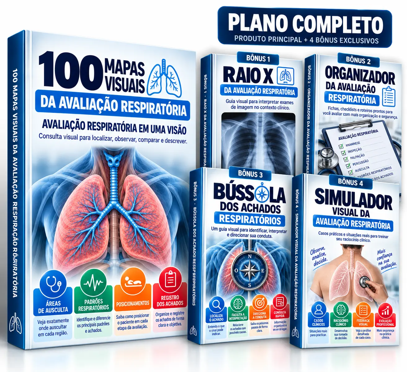 Mockup do Plano Completo com o guia principal e os quatro bônus